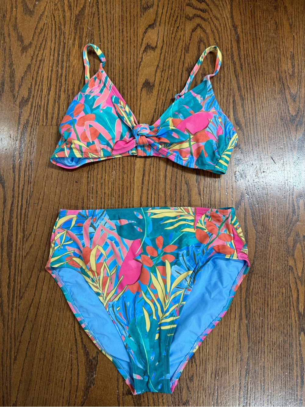 Kona Sol Tropical Print Bikini in Light Blue and Pink